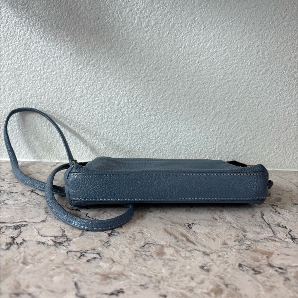 Pebbled Leather Crossbody Bag in Dusty Blue with Adjustable Strap - Picture 7 of 8